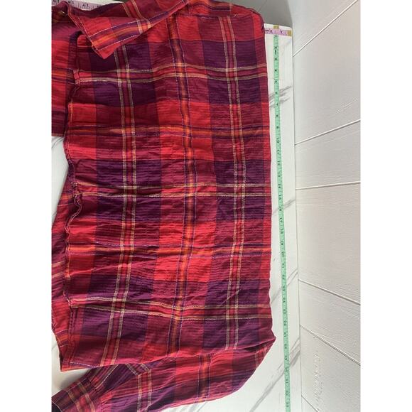 Cataherines Shirt Womens 3X Plus Button Down Plaid Red Metallic Cottagecore - Picture 7 of 7